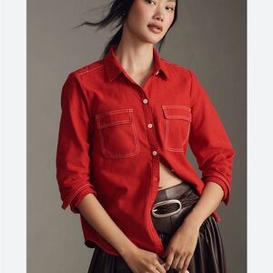 Anthopologie | Maeve | Contrast Stitch Linen Button Down Shirt